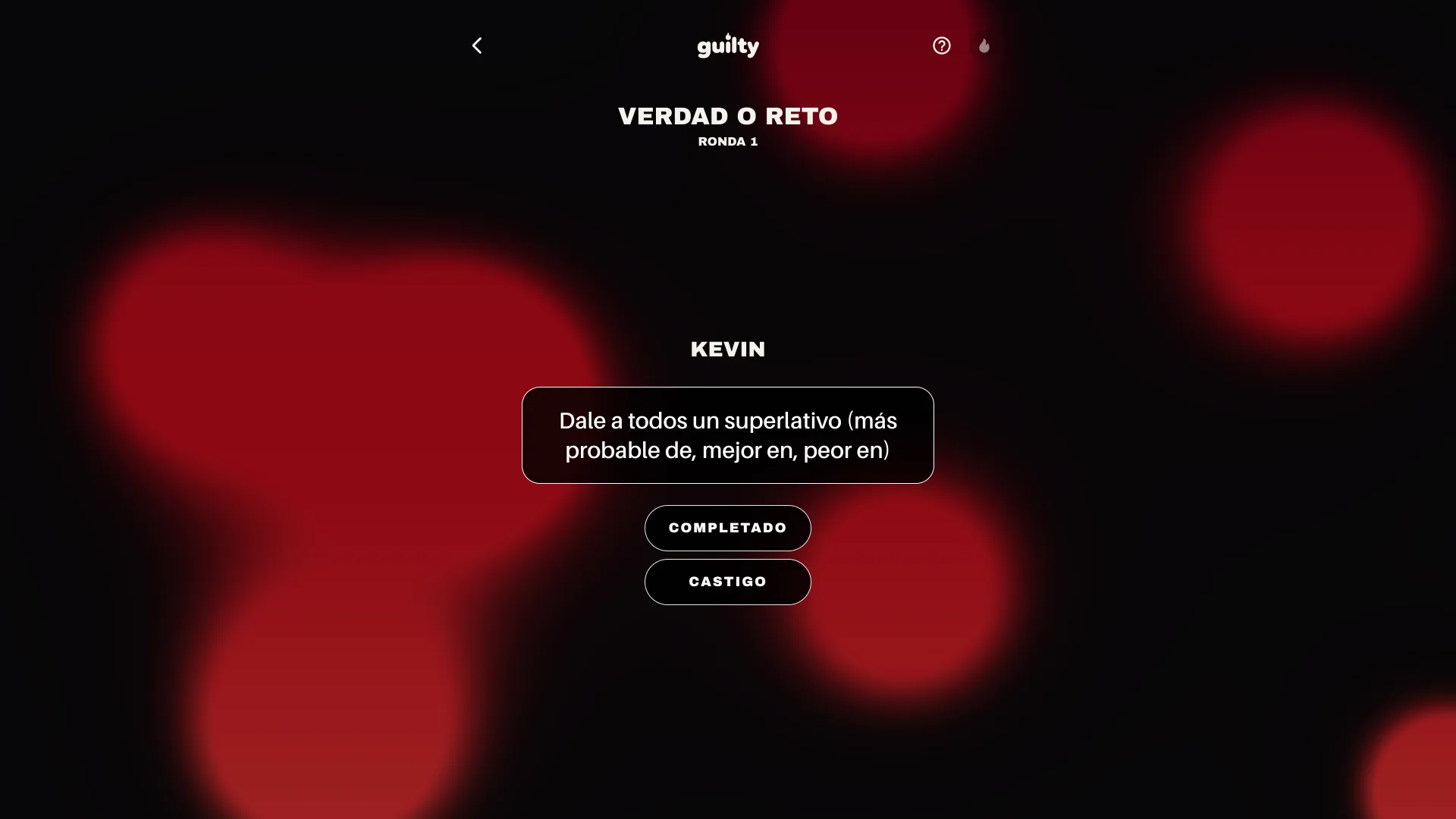 Verdad o Reto en juego, con el reto en pantalla