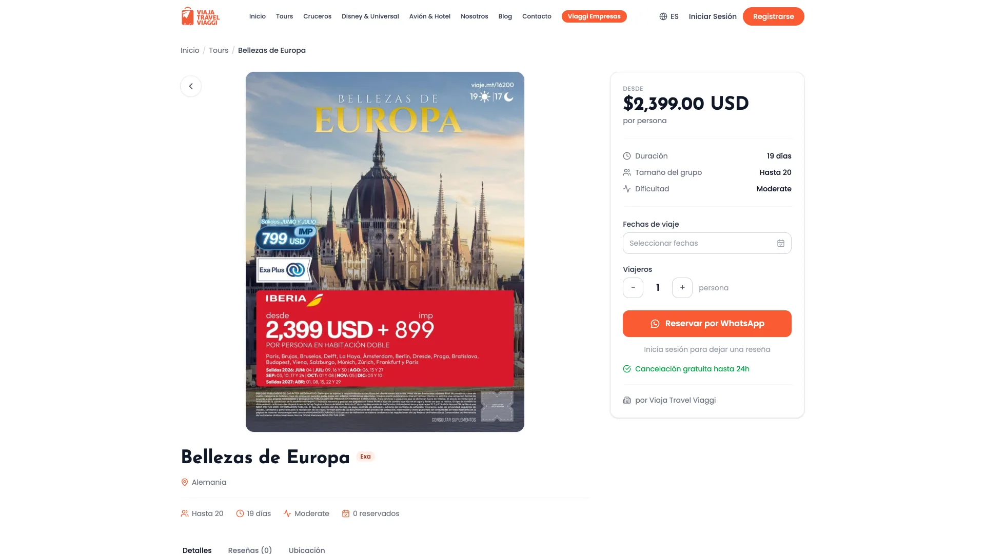 Ficha de tour con precio, duración y reserva por WhatsApp